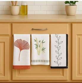 Resim Müslin Kurulama Bezi 3'lü Set Desenli Yumuşak Ve Emici Mutfak Havlusu Beyaz 