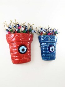 Resim Ikili Mini Seramik Saksı Dekoratif Duvar Süsü Nazarlık 