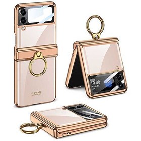 Resim Smcase Samsung Galaxy Z Flip4 Kılıf Kıpta Yüzüklü Lens Korumalı Lazer Kapak Gold 