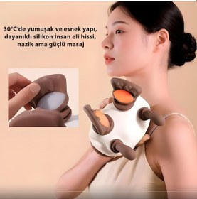 Resim Z10 Isıtmalı Boyun Ve Omuz Masaj Aleti 3 Modlu Type-c Şarjlı Kablosuz Boyun Masaj Cihazı Beyaz 