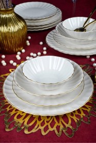 Resim Derya 24 Parça 6 Kişilik Altın Yaldız Porselen Yemek Takımı Çok Renkli 