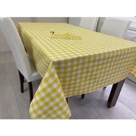 Resim Sıvı Geçirmez Dertsiz Masa Örtüsü Sarı Kareli 