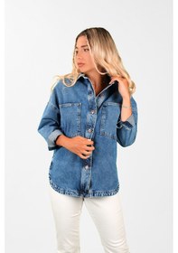 Resim Oversize Kadın Jean Ceket Mavi 