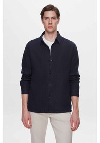 Resim Ds Damat Comfort Fit Lacivert Düz %100 Keten Gömlek Ceket 2hc04s2194850 Lacivert 