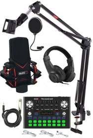 Resim Midex Gmx-1 Plus Record Head Set Condenser Mikrofon Kulaklık Ses Kartı Canlı Yayın Paketi (telefon V 