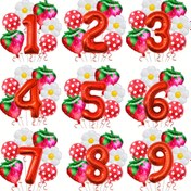 Resim 1 Set Çilek Balon Doğum Günü Süslemesi, Oval Şekil, Beyaz ve Kırmızı Renk, Alüminyum Film ile Yapılmış, Elektriksiz, Çilek Parti Süslemesi ve Çilek Temalı Doğum Günü Süslemesi için 