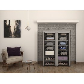 Resim Burak Plastik Profilli Çok Amaçlı Bez Dolap Ayakkabılık Gri 