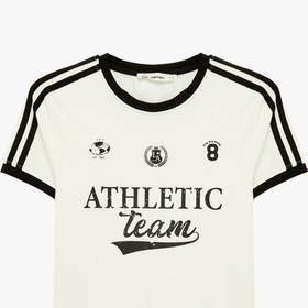 Resim Koton Pamuklu Kısa Kollu Bisiklet Yaka Baskılı Forma Tişört Ekru 6sal10090ık Ekru 