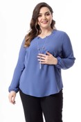 Resim Moda Alba Indigo Uzun Kollu Kolyeli Büyük Beden Şık Bluz 