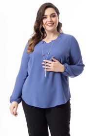 Resim Moda Alba Indigo Uzun Kollu Kolyeli Büyük Beden Şık Bluz 