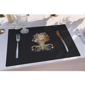 Resim Siyah Figüratif Çiçek Amerikan Servis 4'lü Set Siyah 