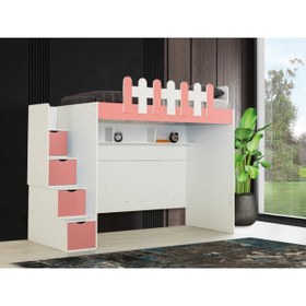 Resim Güven Mobilya Okyanus Beyaz / Pembe Tek Yataklı Ranza 90*190 
