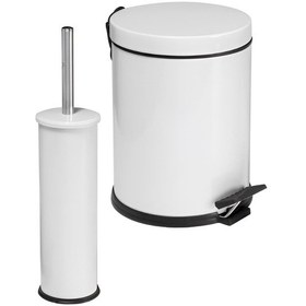Resim Zethome Beyaz 2'li Banyo Seti Çöp Kovası-tuvalet Fırçası Beyaz 