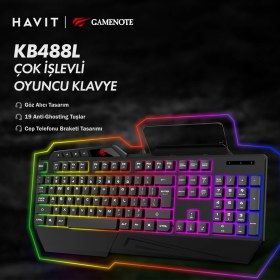 Resim Havit Gamenote KB488L Kablolu Gaming Klavye RGB Işıklı Kare Tuş Formu Oyun İçin Tasarlandı 