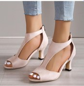 Resim Bej Topuklu Sandalet Kadın Geri Fermuar Balık Ağzı Yüksek Topuklu Kadın Ayakkabı Yaz Moda Stiletto Kadın Sandalet Bej 