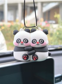 Resim Esey Dizayn Çift Panda Araba Dikiz Ayna Süsü - Vantuzlu Cam Süsü 