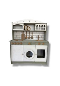 Resim Boyalı Ahşap Oyuncak Mutfak Servis Seti Tabak Ve Spatula Hediyeli 