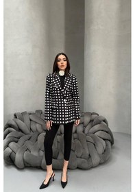 Resim Cemo Kadın Puantiyeli Tek Düğmeli Blazer Ceket Siyah 