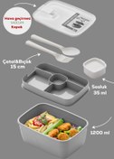 Resim Porsima 3194 Vakumlu Kendinden Kaşık Çatallı Sosluklu Bölmeli Beslenme Çantası- 2 Katlı Lunch Box-Sefer Tası 