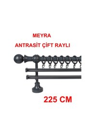 Resim Meyra Demonte Başlıklı Ahşap Rustik Perde Askısı - Çift Raylı -antrasit 225 Cm Antrasit 