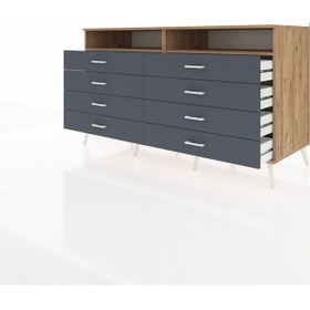 Resim Kronos Konsol 2 Raflı 8 Çekmeceli 176x59x99 Çam-çam/antrasit Çam-çam/antrasit 