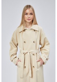Resim Kadın Oversize Kuşaklı Trençkot Taş 
