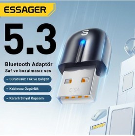 Resim Essager Bluetooth Vers.5.3 Usb Bluetooth Adaptör Usb Bluetooth 5.3 Wireless Adaptör Tak Çalıştır 