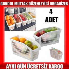 Resim Gondol Buzdolabı İçi Düzenleyici Sepet 4 Adet + Mutfak Düzenleyic Beyaz 