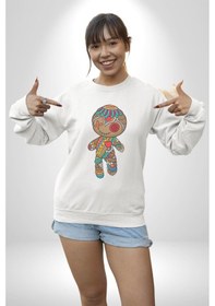 Resim Voofoo Bebeği Doll Doldurulmuş Bebek Unisex Beyaz Baskılı Sweatshirt Beyaz 