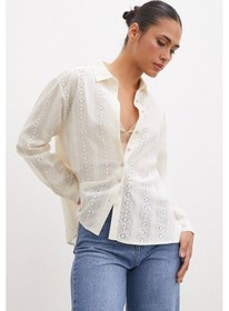 Resim Never More Fisto İşlemeli Gömlek Krem 