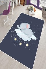 Resim Pelangi Lacivert Bulut Üzerinde Fil Yıkanabilir Kaymaz Taban Leke Tutmazbebek Ve Çocuk Odası Halısı, Antrasit 60 x 200, 90135707860200 
