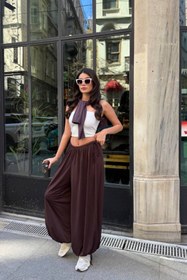 Resim İLKCET MODA Sandy Kumaş Kahve Bağcıklı Şalvar Pantolon 