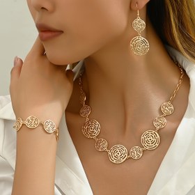 Resim Şık Örümcek Ağı Kesimli Büyük ve Küçük Yuvarlak Halka Bağlantılı Bileklik, Kolye, Küpe 3'lü Set - Gençler İçin 