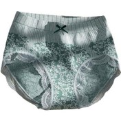 Resim Yeşil Kadın Külot Dantel Yüksek Bel Çiçek Baskı Karın Kontrol Doğum Sonrası Yay Dekor Yumuşak Anti-septik Esnek Yeşil 