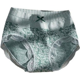 Resim Yeşil Kadın Külot Dantel Yüksek Bel Çiçek Baskı Karın Kontrol Doğum Sonrası Yay Dekor Yumuşak Anti-septik Esnek Yeşil 