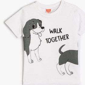 Resim Erkek Bebek Tişört Kısa Kollu Köpek Baskılı Bisiklet Yaka Pamuklu 