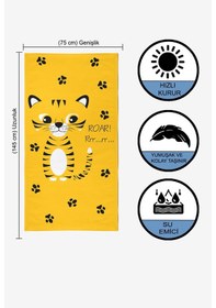 Resim Sevimli Kaplan Dijital Baskılı 75x145 Cm Çocuk Plaj Havlusu 