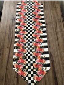 Resim Damalı Çiçekli Dikey Çizgili Desenli Runner Çok Renkli 