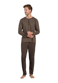 Resim Pijadore Erkek %100 Pamuk Süprem Mevsimlik Uzun Kollu Pijama Takımı 1949 Kahverengi 