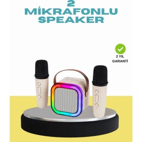 Resim LED Işıklı Taşınabilir Karaoke Hoparlör - USB & Aux Girişli 