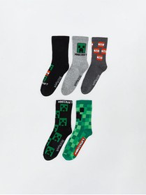 Resim LC Waikiki Çelebi Store'dan Kaliteli Parçalar Minecraft Dokulu Erkek Çocuk Soket Çorap 5'li 