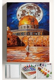 Resim Sayılarla Boyama Seti Numaralı Tuval Fırça Boya Dahil Kasnaklı Set 40x50 Cm - Mescidi Aksa Dolunay 