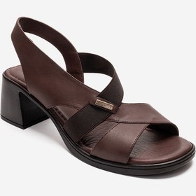 Resim Luvishoes Crına Kahverengi Hakiki Deri Lastikli Kadın Kalın Topuklu Sandalet 