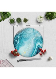 Resim Cam Kesme Tablası - Cam Kesme Tahtası Turkuaz Desen Çap32cm 