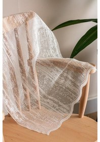 Resim Taç Kalın Çizgili Örme Tül Perde - Ekru 