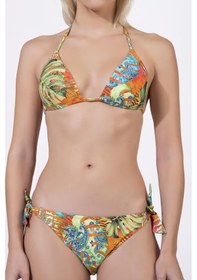 Resim Endeep Kadın Dolgulu Kaplı Üçgen Desenli Bağlamalı Bikini Takımı Turuncu 
