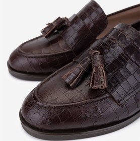 Resim Valmenti Kadın Hakiki Deri Kahverengi Kroko Loafer Ayakkabı VLM5941 