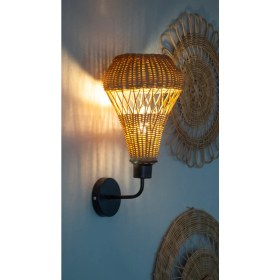 Resim El Yapımı Lale Rattan Duvar Lambası | Doğal ve Otantik Aydınlatma 