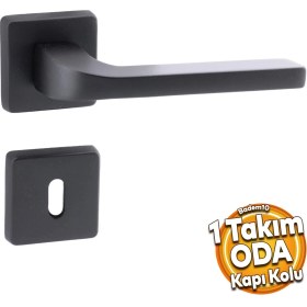 Resim Badem10 Tog Siyah Oda Kapı Kolu Kare Rozetli Sürgülü ve Çelik Kapı Kulpu Uyumlu Sağa Sola Uygun Kapı Kolları 