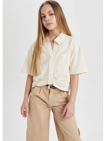 Resim Defacto Kız Çocuk Crop Pamuklu Kısa Kollu Gömlek C0459A824SMER233 Ekru 